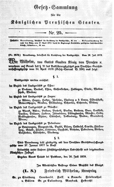 Verordnung über die Gründung des Amtsgerrichts Essen-Steele